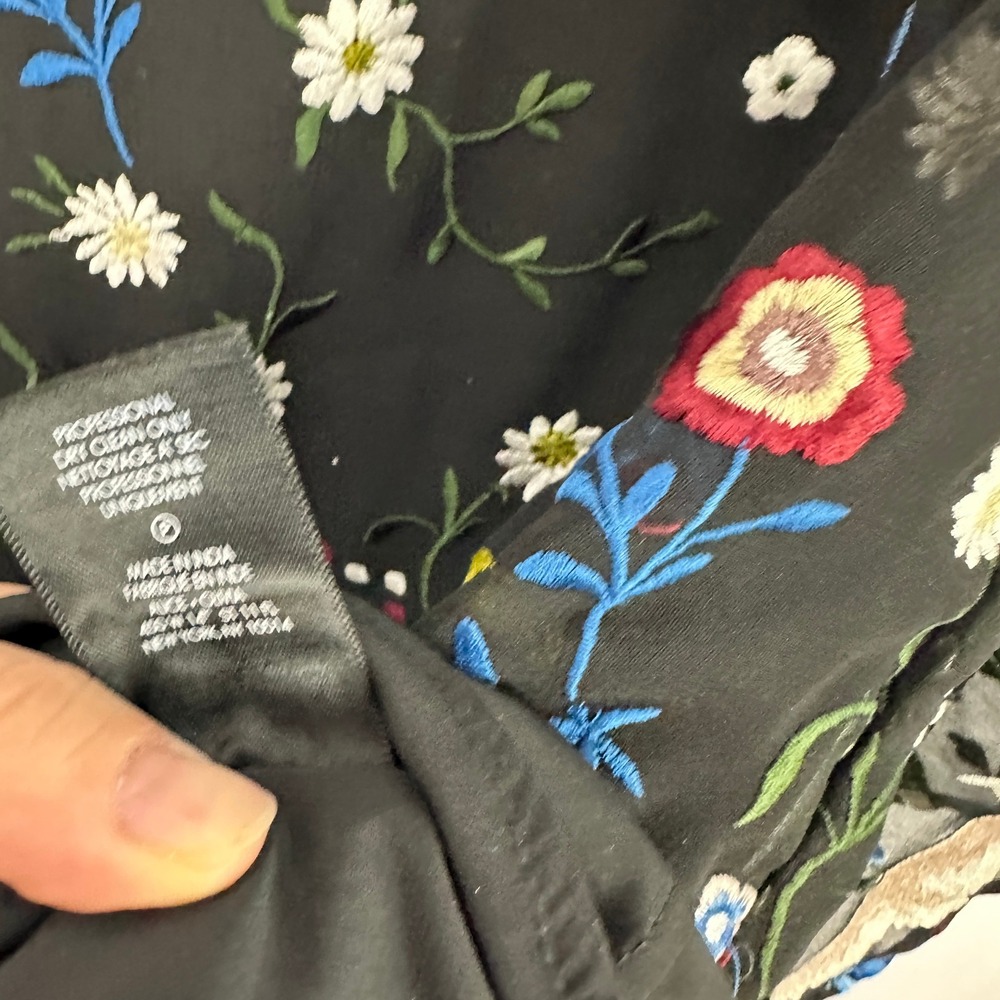 Alice + Olivia Eleonora Silk Embroidered Floral Bird Flare Sleeve Shift Dress S - Picture 6 of 9